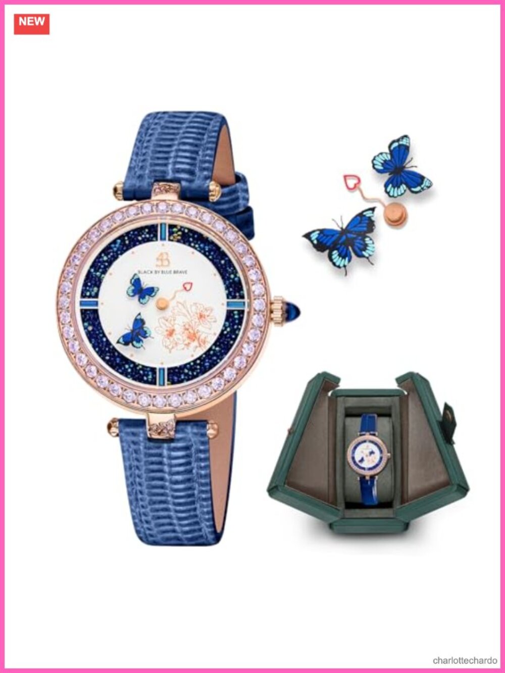 Butterfly Watch Japanese Quartz Sapphire Crystal Leather Strap